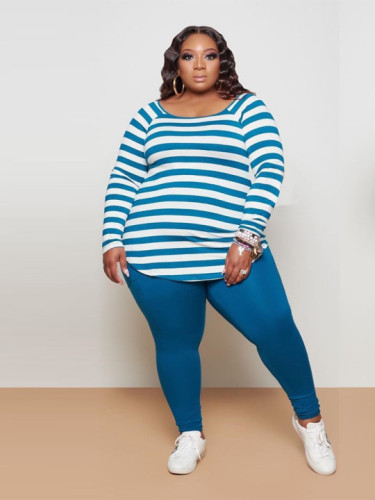 Plus Size Striped Two Piece Pants Set