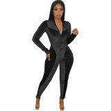 Velour Green Long Sleeve Zip Up Tight Jumpsuit