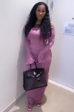 Purple Off Shoulder Flare Sleeve Ruched Maxi Dress