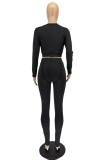 Black O-Neck Sheath Crop Top and Pants Two Piece Set