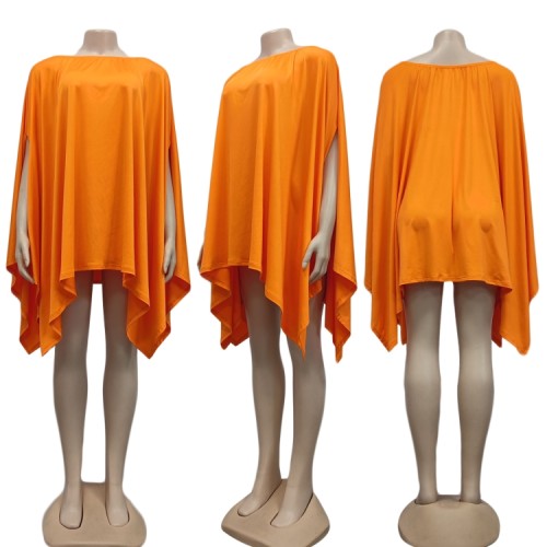 Orange Off Shoulder Wide Oversize Irregular Dress