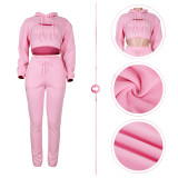 Warm Pink Crop Hoodie + Tank Top + Pants 3PCS Set