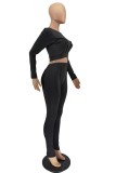 Black O-Neck Sheath Crop Top and Pants Two Piece Set