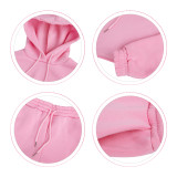 Warm Hot Pink Crop Hoodie + Tank Top + Pants 3PCS Set