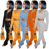 Warm Orange Zipper Cropped Jacket and Pants Two Piece Set