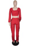 Red Knotted Crop Top and Ruffles Pants 2PCS Set