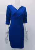 Royal Ribbed V-Neck High Waist Short Dress