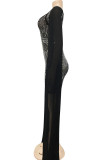 Black Rhinestone Long Sleeves Slinky Mini Cocktail Dress