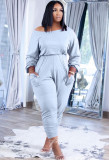 Grey Long Sleeves Loose Jumpsuit with Pockets