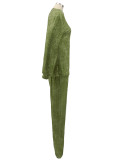 Green O-Neck Loose Top and Tight Pants 2PCS Set