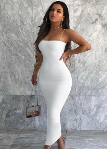 White Cami Long Bodycon Dress