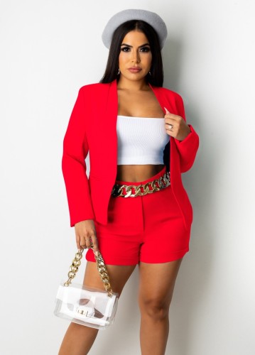 Office Red Blazer and Shorts 2 Piece Suit