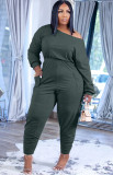 Green Long Sleeves Loose Jumpsuit with Pockets