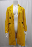 Yellow Turndown Collar Double Breast Long Coat with Pocket