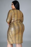 Plus Size Print Snake Skin Slits V-Neck Dress