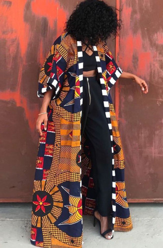 Geommetric Print Africa Long Sleeves Long Cardigans