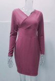 Purple Ribbed V-Neck High Waist Short Dress