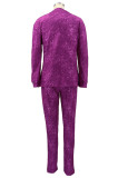 Purple O-Neck Loose Top and Tight Pants 2PCS Set