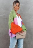 Contrast Color Puff Sleeve Sweater Cardigans