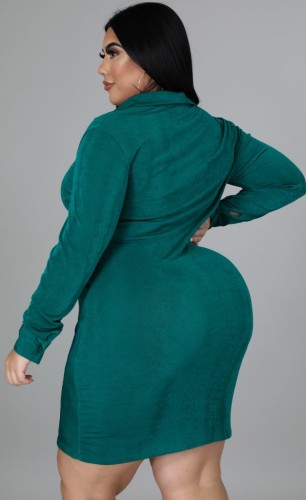 Plus Size Button Up Green Tight Blouse Dress