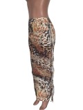 Leopard Print High Waist Ruffles Long Curvy Skirt