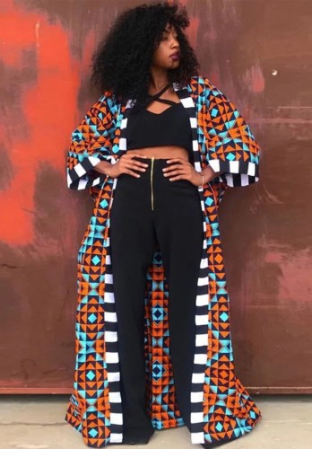 Geommetric Print Africa Long Sleeves Long Cardigans