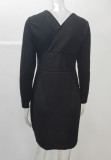 Black Ribbed V-Neck High Waist Short Dress