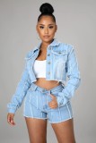 Blue Long Sleeve Button Open Denim Jacket