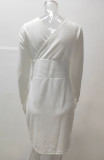 White Ribbed V-Neck High Waist Short Dress