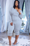 Grey Long Sleeves Loose Jumpsuit with Pockets