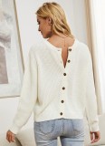 White Button Open O-Neck Long Sleeves Sweater