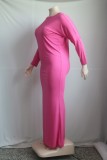 Plus Size Rose Long Sleeve O-Neck Maxi Dress