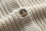 Khaki Button Open O-Neck Long Sleeves Sweater