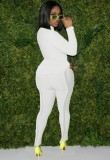 White High Neck Long Sleeve Tight Top and Tube Pant 2PCS Set