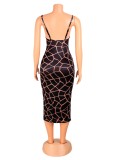 Black Leopard Print Cami Backless Midi Dress