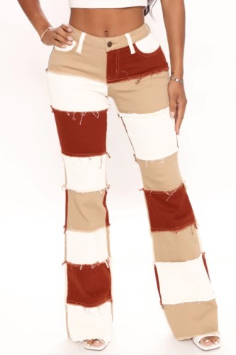 Contrast Color Patch Flare Jeans with Pocket