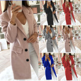 Tan Turndown Collar Double Breast Long Coat with Pocket