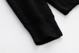 Black Button Open O-Neck Long Sleeves Sweater