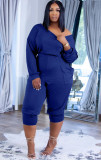 Blue Long Sleeves Loose Jumpsuit with Pockets