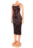 Black Leopard Print Cami Backless Midi Dress