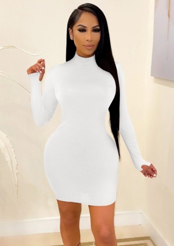 White Long Sleeve Mini Bodycon Dress