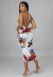 Print Cami Backless Midi Dress