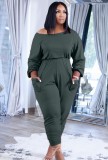 Green Long Sleeves Loose Jumpsuit with Pockets