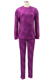 Purple O-Neck Loose Top and Tight Pants 2PCS Set