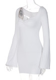 White Square Neck Flare Sleeve Mini Dress