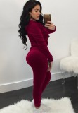 Red Velour Zipper Hoodies and Pants 2 Piece Tracksuit