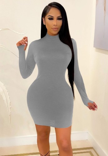 Grey Long Sleeve Mini Bodycon Dress