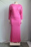 Plus Size Rose Long Sleeve O-Neck Maxi Dress