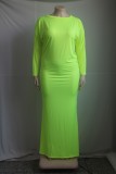 Plus Size Green Long Sleeve O-Neck Maxi Dress