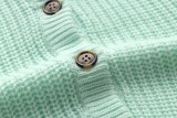 Green Button Open O-Neck Long Sleeves Sweater